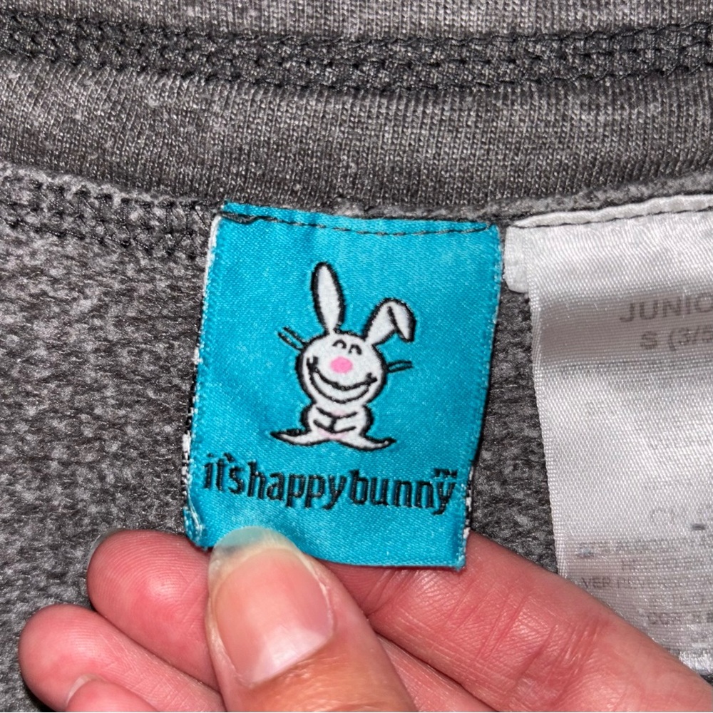 It’s Happy Bunny “Just Go Away” Y2K Shorts Drawstring Gray Graphic Junior Size S - Picture 4 of 6